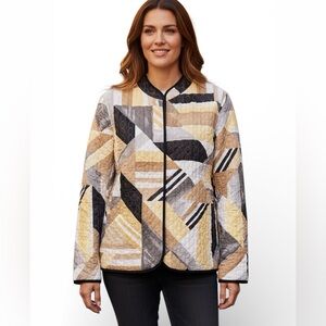 Alfred Dunner Geometric Quilted Blazer - Black, Gray, Tan, Cream